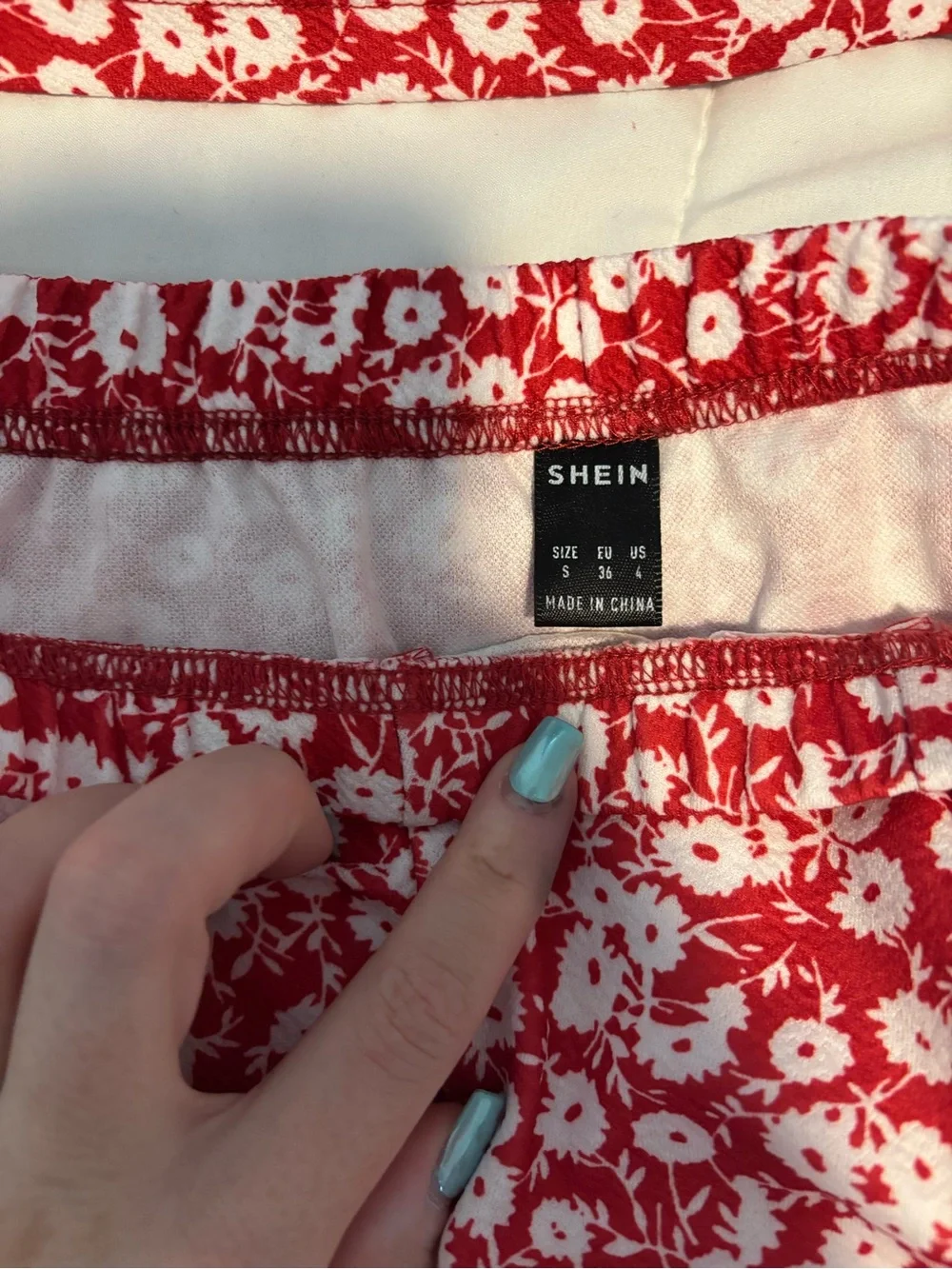 SHEIN Red and White Floral Two-Piece Crop Top & Skirt Set